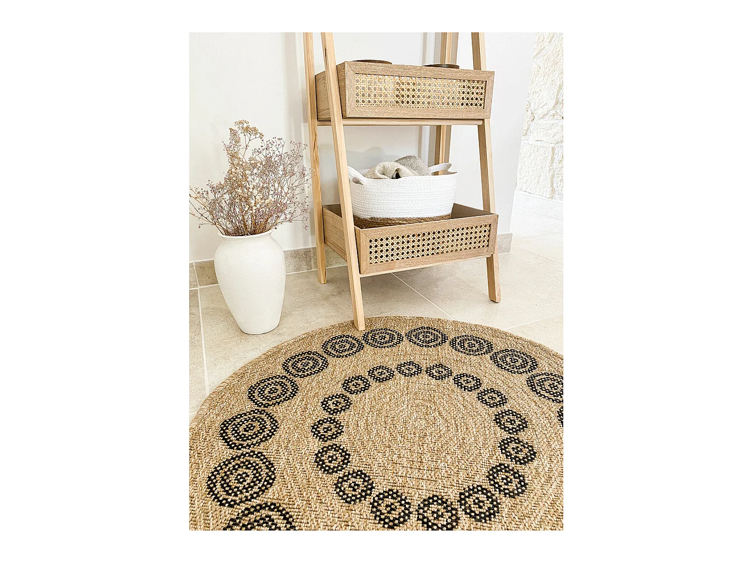 Tapis extérieur rond - 160cm - naturel - 100% polypropylène résistant aux UV - 1400 gr/m² - HOYA