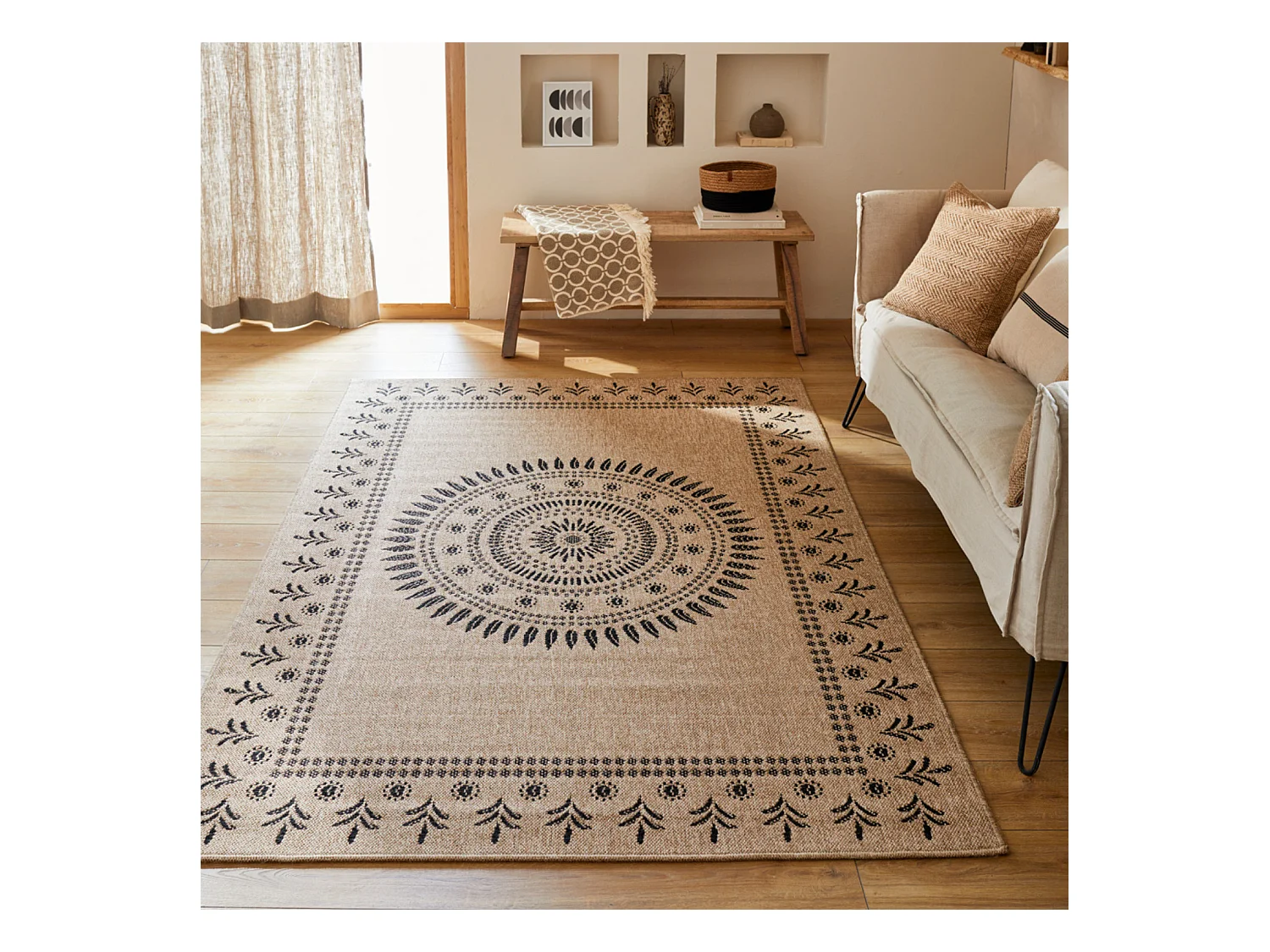 Tapis extérieur - 160x230cm - naturel - 100% polypropylène résistant aux UV - 1400 gr/m² - IZAR