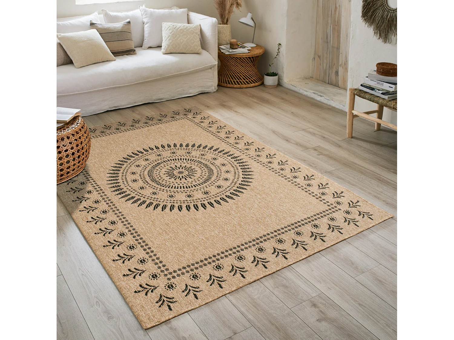 Tapis extérieur - 160x230cm - naturel - 100% polypropylène résistant aux UV - 1400 gr/m² - IZAR