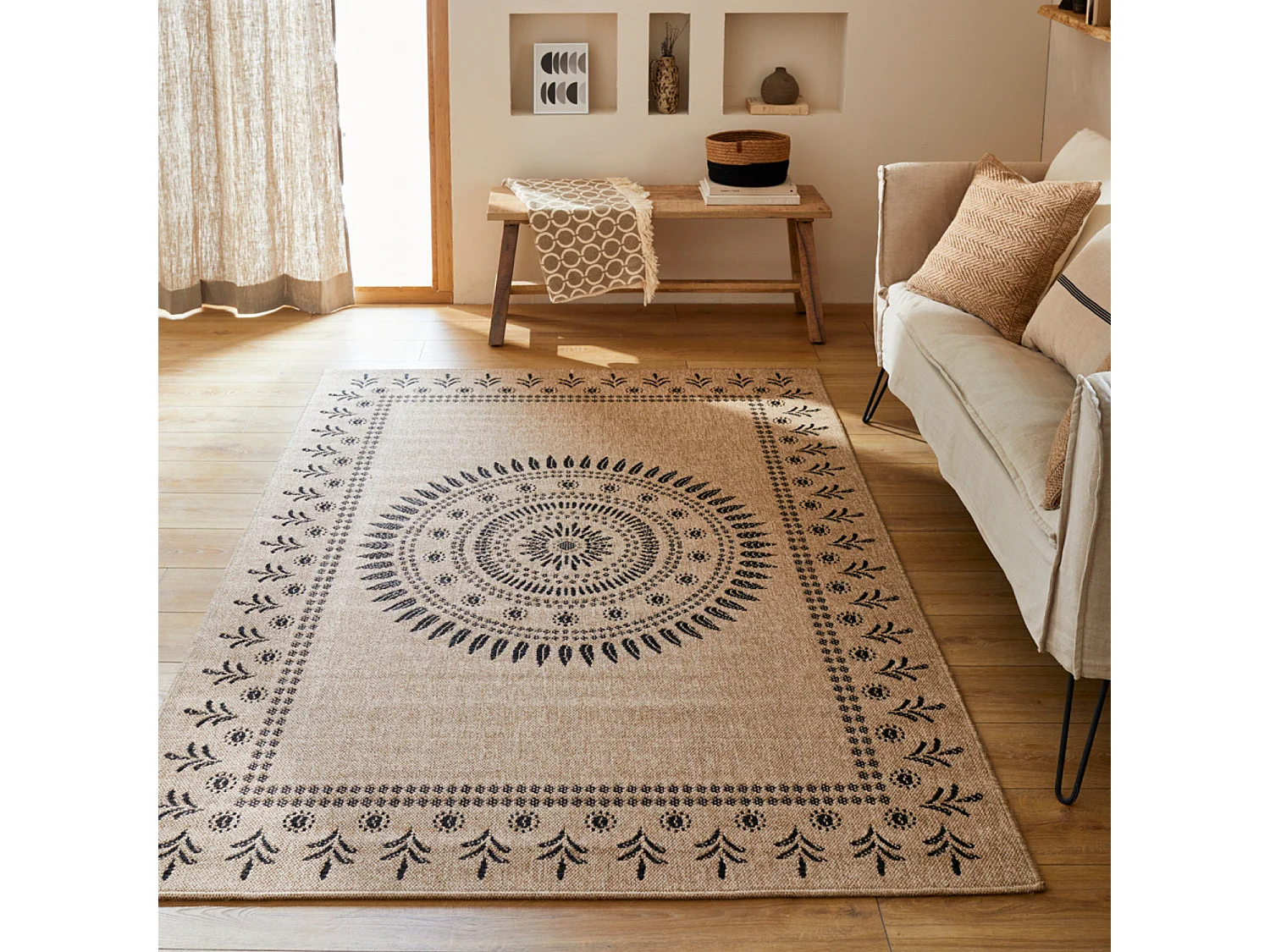 Tapis extérieur - 160x230cm - naturel - 100% polypropylène résistant aux UV - 1400 gr/m² - IZAR