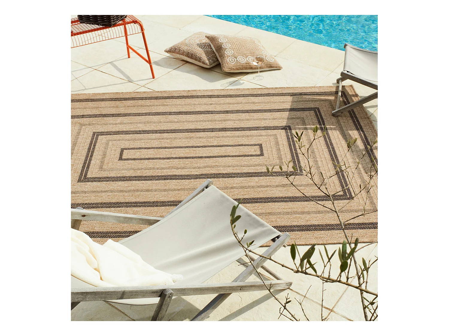 Tapis extérieur - 120x170cm - naturel - 100% polypropylène résistant aux UV - 1400 gr/m² - NOUR