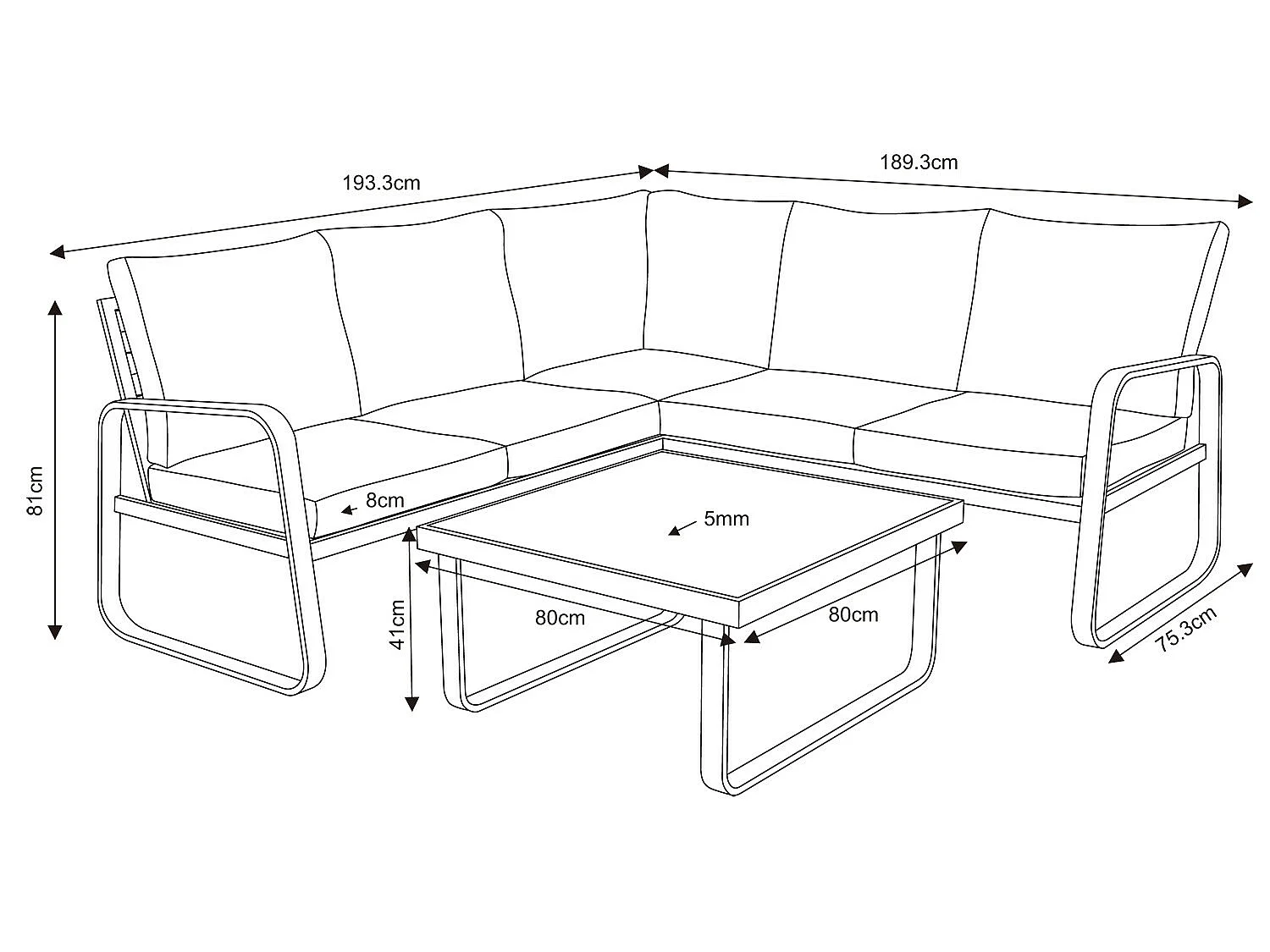 Salon de jardin en aluminium d'angle design aluminium - Gris Anthracite - HILDA