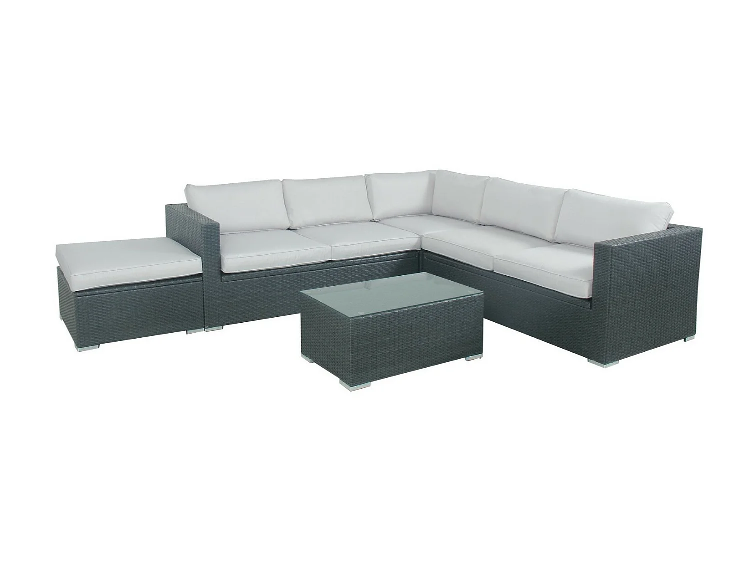 Salon de jardin résine tressée d'angle fonctionnel avec coffre de rangement intégré - noir ecru - FARENZA