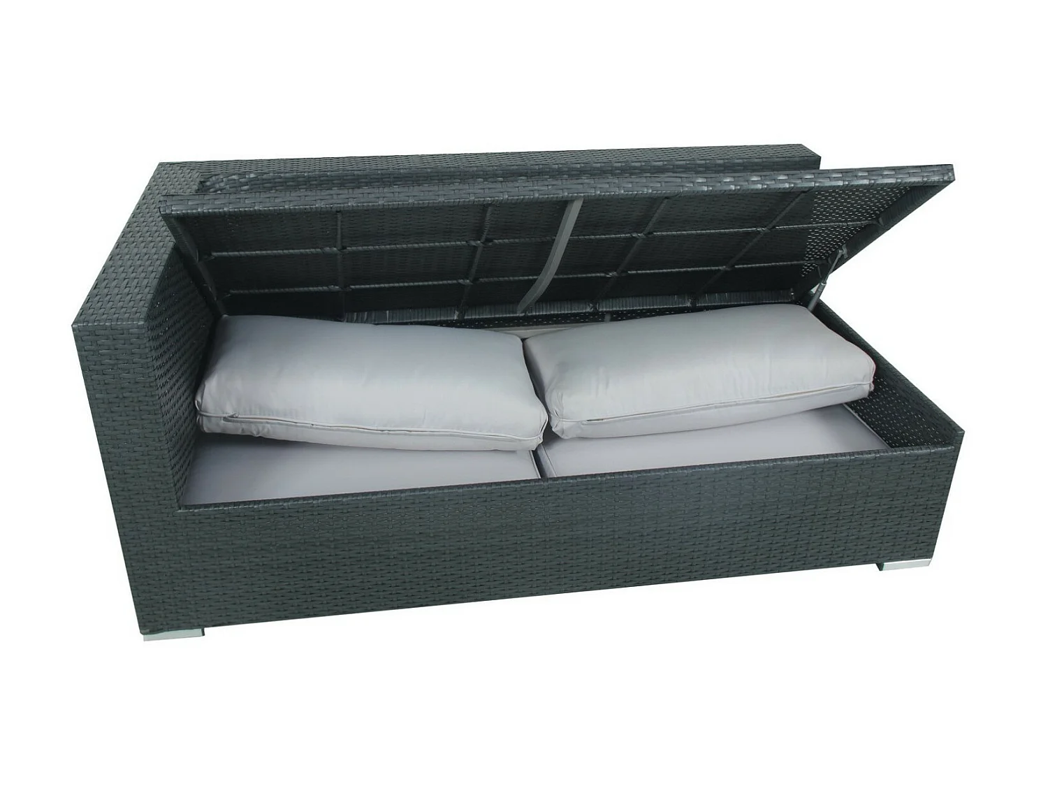 Salon de jardin résine tressée d'angle fonctionnel avec coffre de rangement intégré - noir ecru - FARENZA