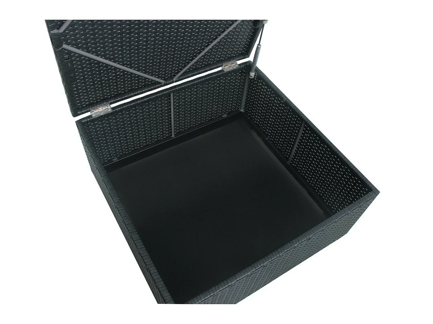 Salon de jardin résine tressée d'angle fonctionnel avec coffre de rangement intégré - noir ecru - FARENZA