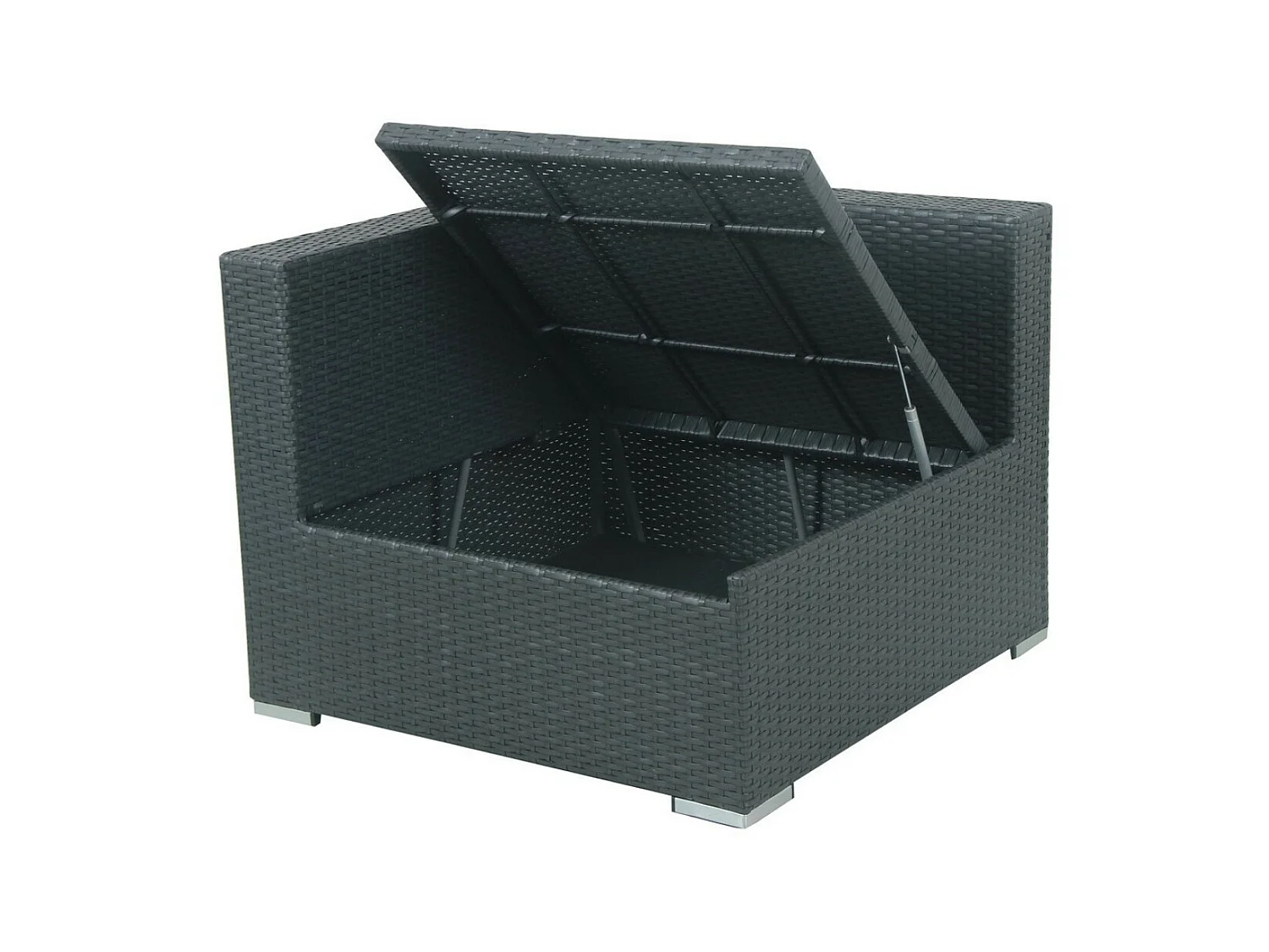 Salon de jardin résine tressée d'angle fonctionnel avec coffre de rangement intégré - noir ecru - FARENZA