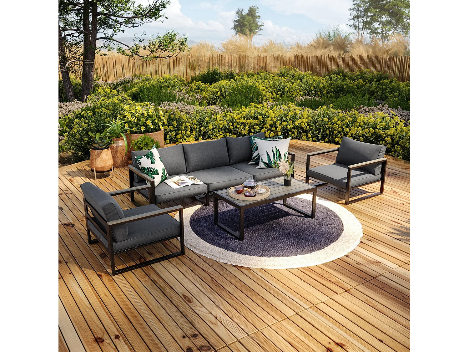 Salon de jardin aluminium et polywood 5 Places couleur gris - VINCENNES