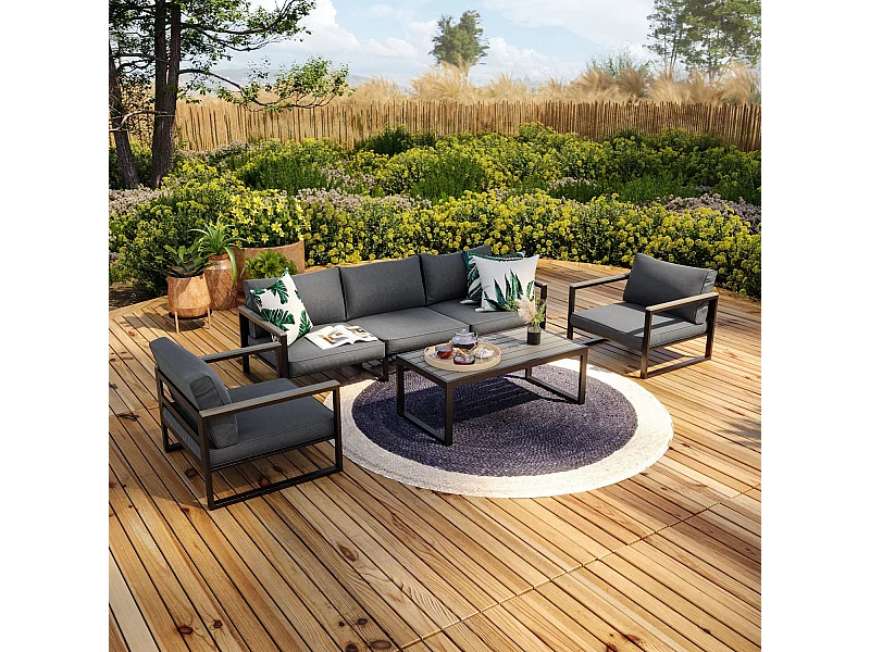 Salon de jardin aluminium et polywood 5 Places couleur gris - VINCENNES