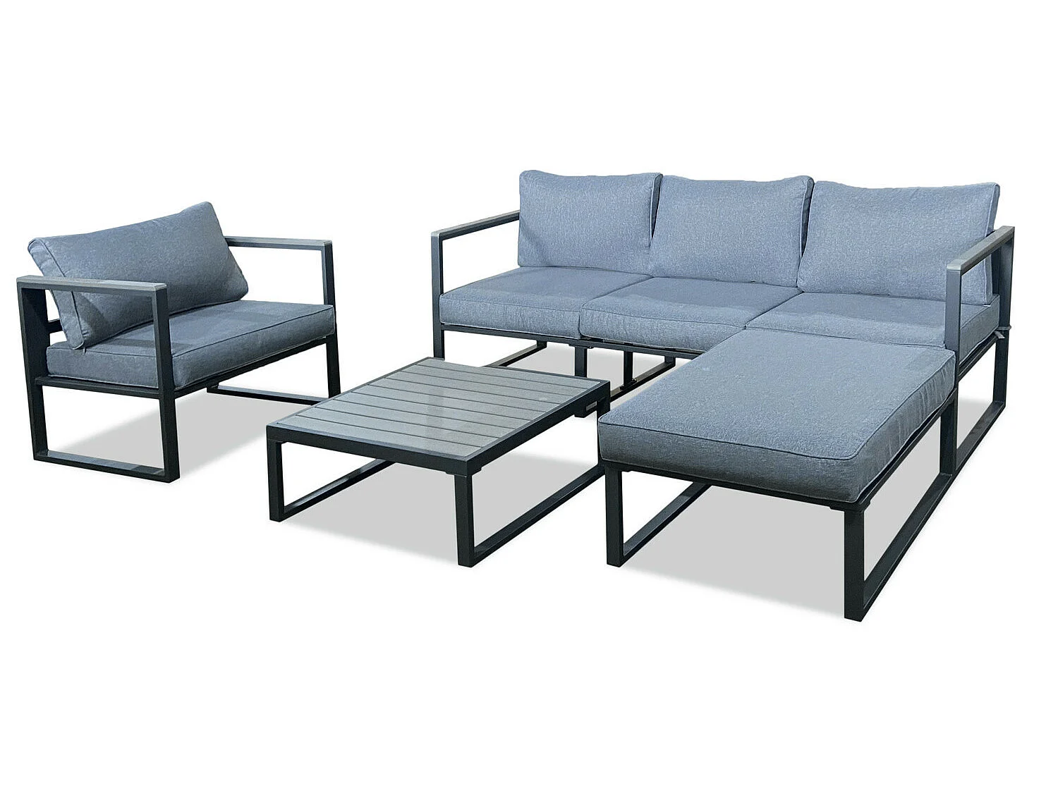 Salon de jardin angle aluminium polywood 5 Places couleur gris - VALENCE