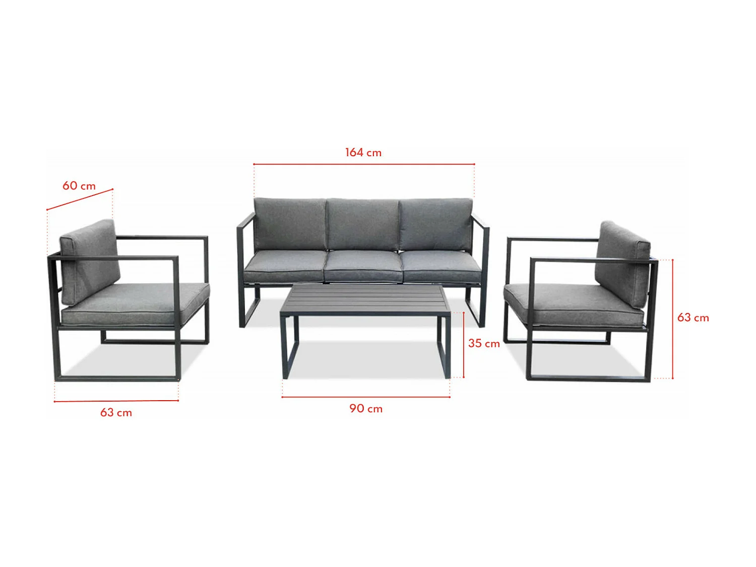 Salon de jardin design aluminium 5 Places Gris - HONFLEUR