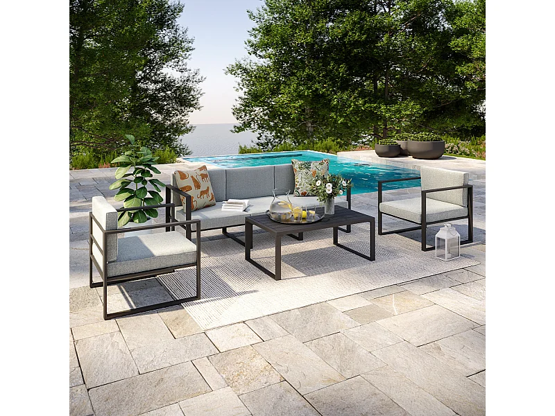 Salon de jardin design aluminium 5 Places Gris - HONFLEUR