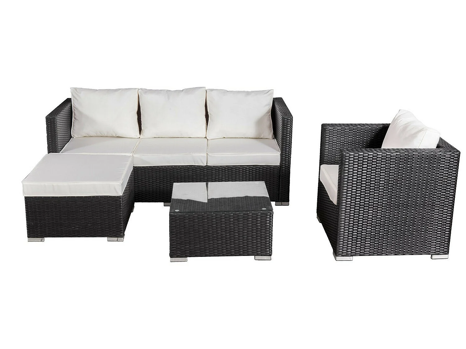 Salon de jardin résine tressée 5 places - Noir / Ecru - LUNGA 5