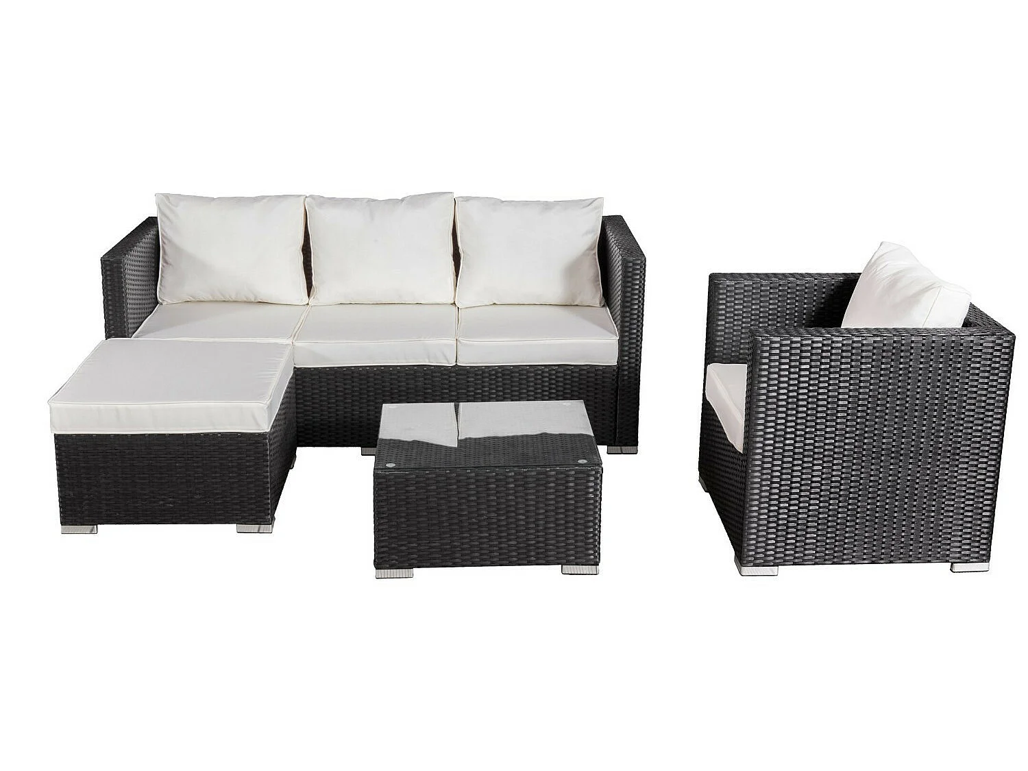 Salon de jardin résine tressée 5 places - Noir / Ecru - LUNGA 5