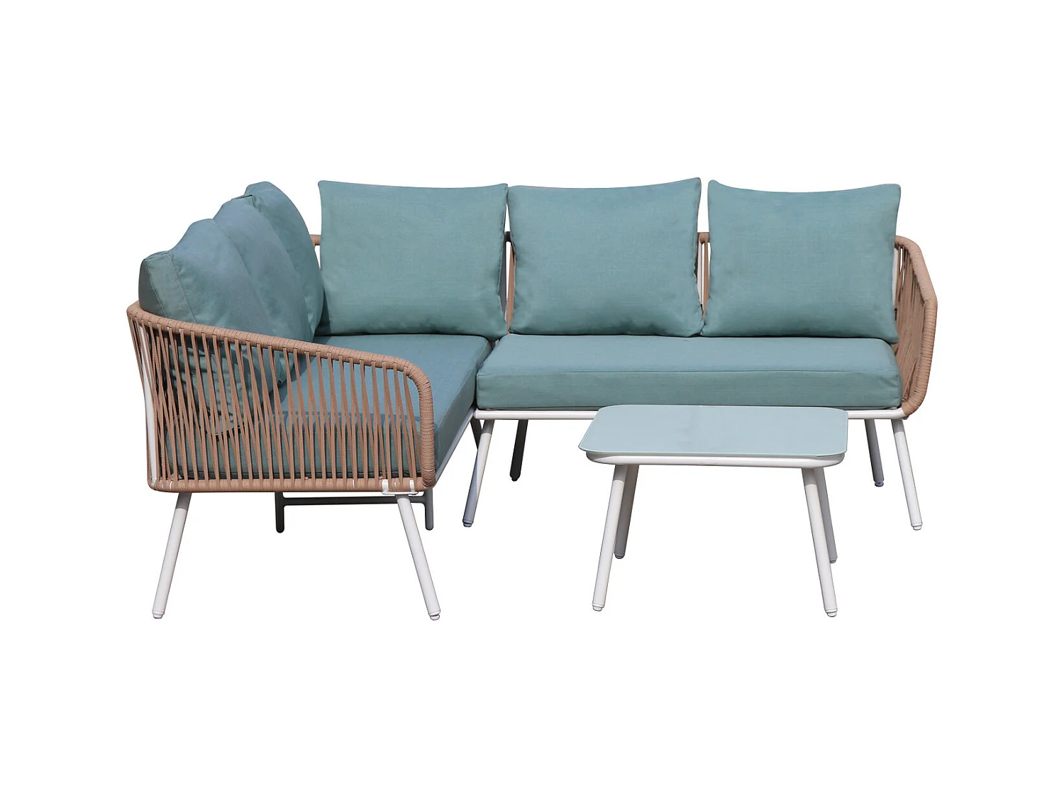 Salon de jardin cordes et aluminium - salon angle Marron Turquoise - intérieur/extérieur - SANTORIN