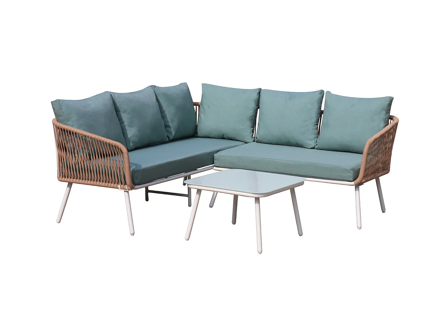 Salon de jardin cordes et aluminium - salon angle Marron Turquoise - intérieur/extérieur - SANTORIN