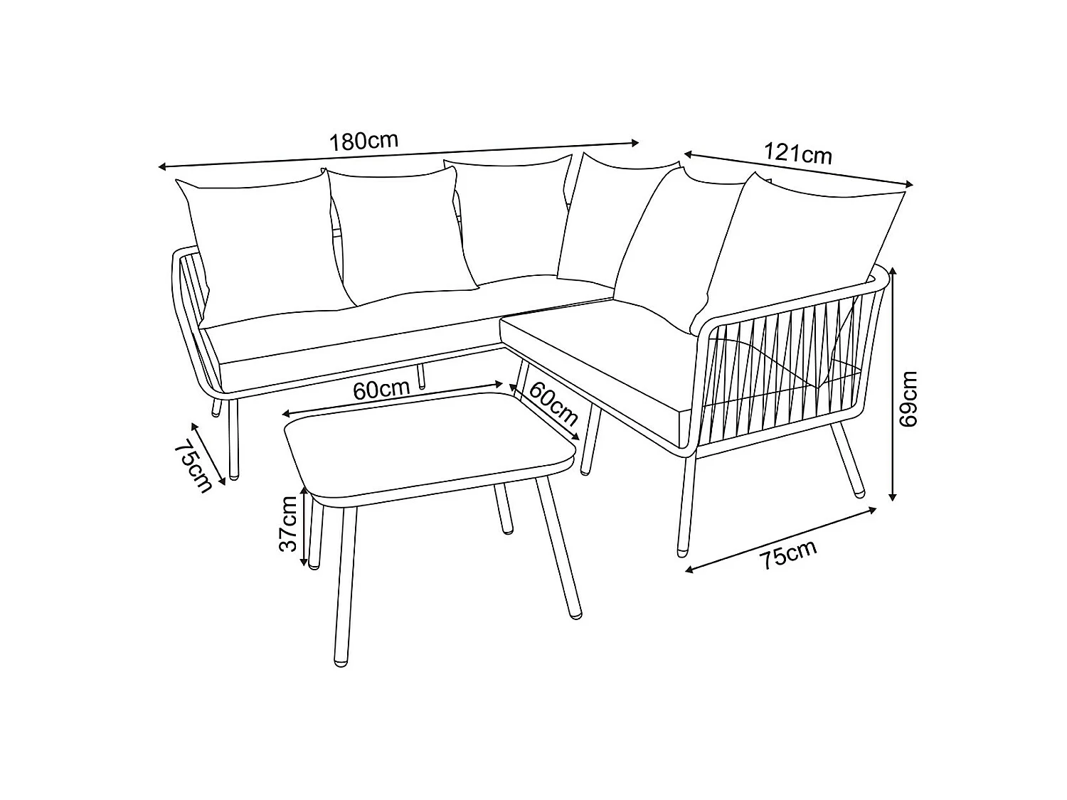 Salon de jardin cordes et aluminium - salon angle Marron Turquoise - intérieur/extérieur - SANTORIN
