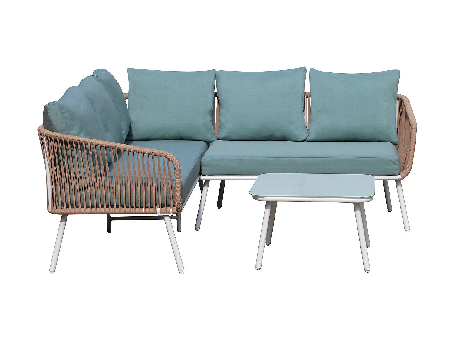 Salon de jardin cordes et aluminium - salon angle Marron Turquoise - intérieur/extérieur - SANTORIN