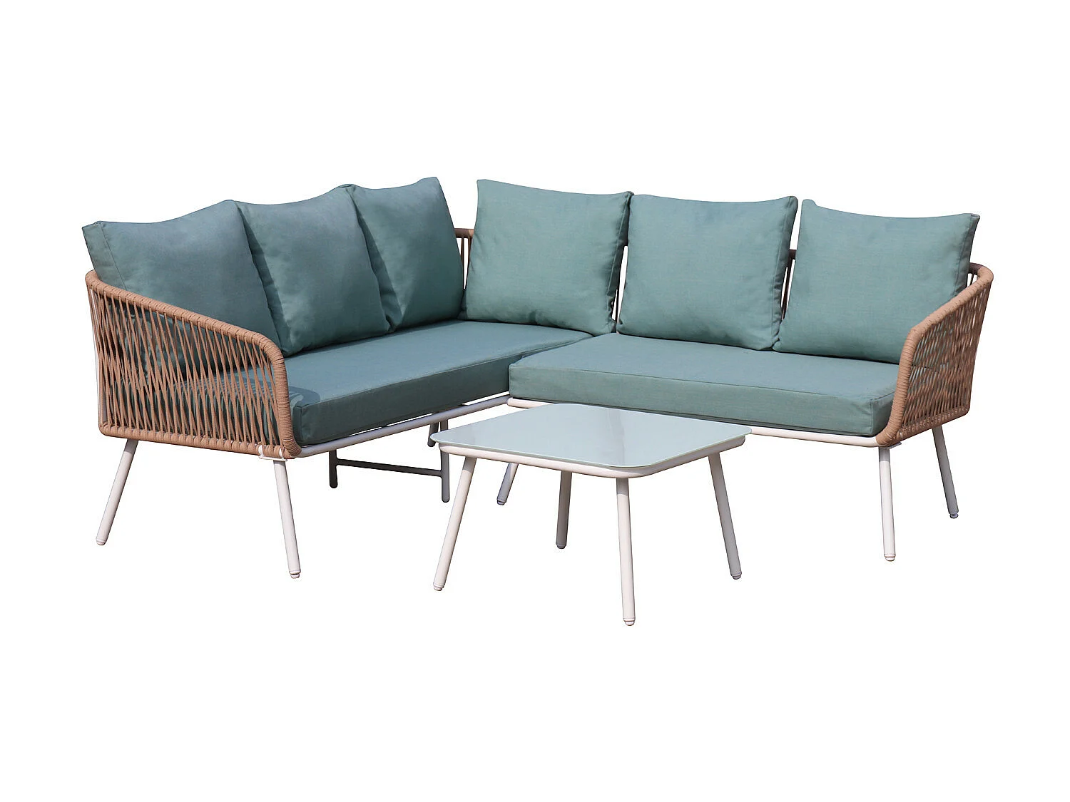 Salon de jardin cordes et aluminium - salon angle Marron Turquoise - intérieur/extérieur - SANTORIN