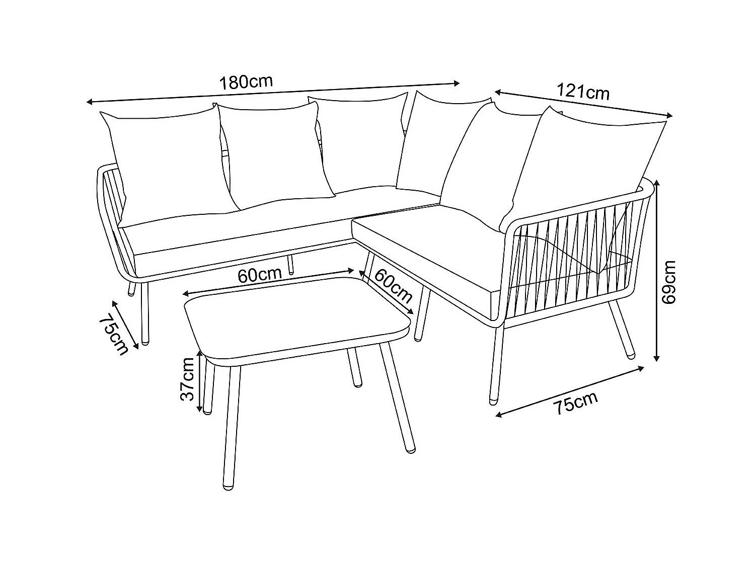 Salon de jardin cordes et aluminium - salon angle Marron Turquoise - intérieur/extérieur - SANTORIN