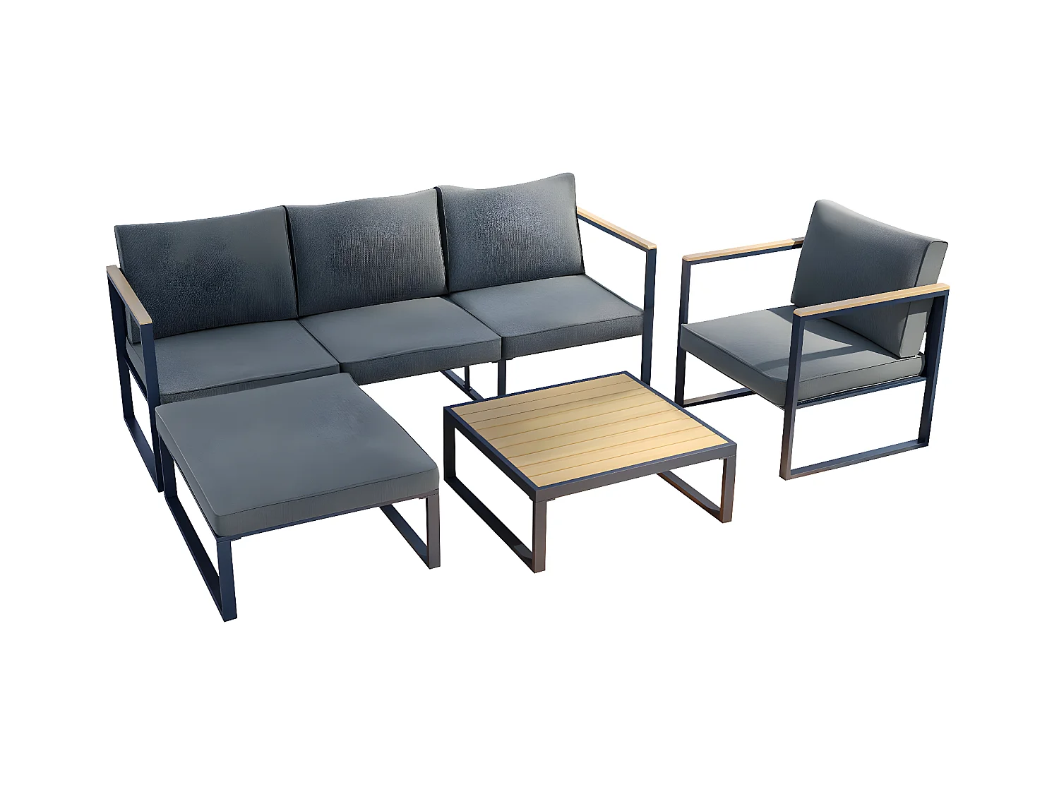 Salon de jardin angle aluminium polywood 5 Places gris et naturel - VALENCE