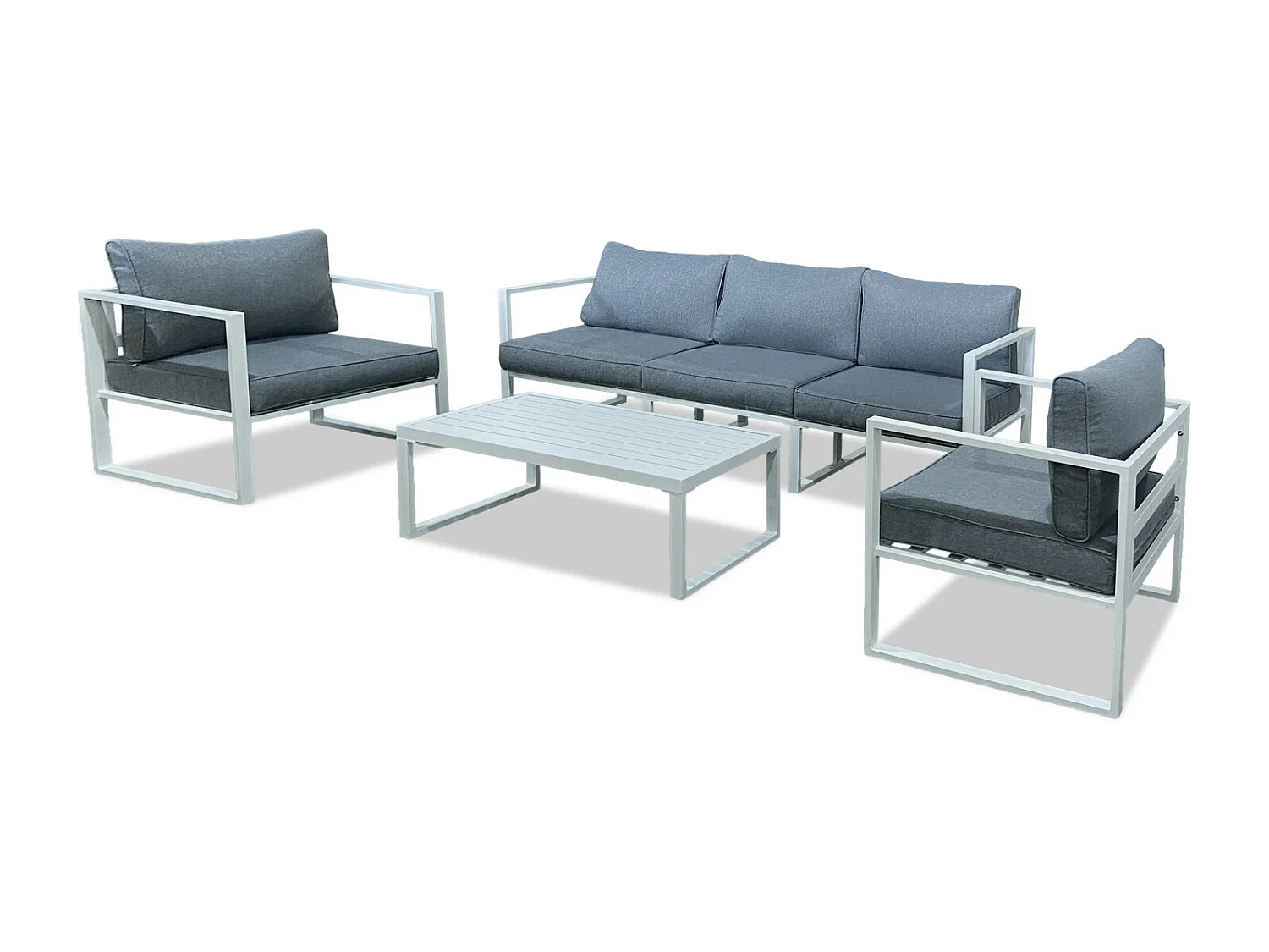 Salon de jardin aluminium 5 Places couleur blanc gris - VINCENNES