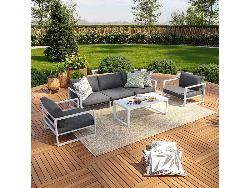 Salon de jardin aluminium 5 Places couleur blanc gris - VINCENNES