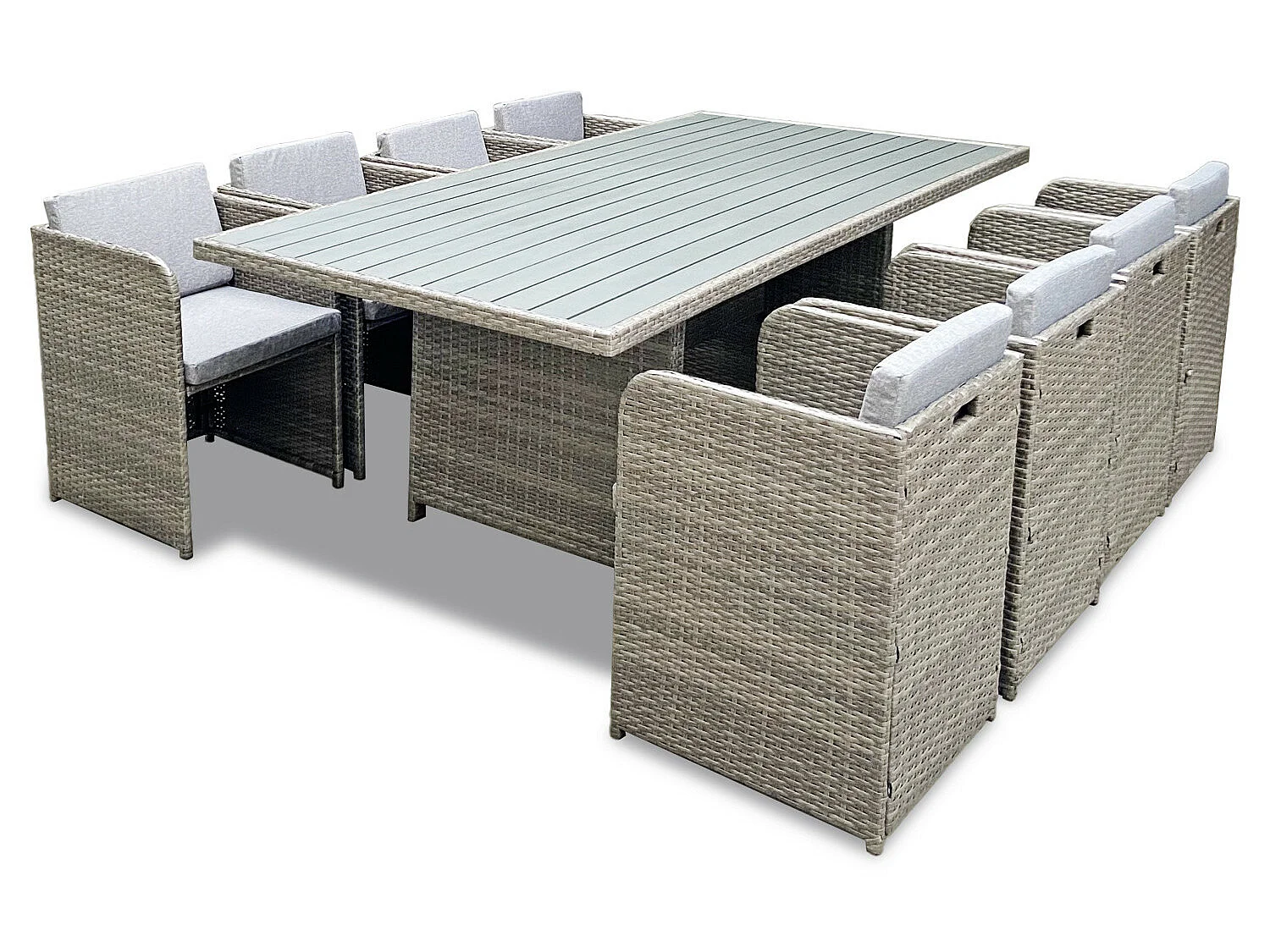 8 Places - Ensemble encastrable salon table de jardin aluminium et acier, housse de protection- Gris - CABOURG