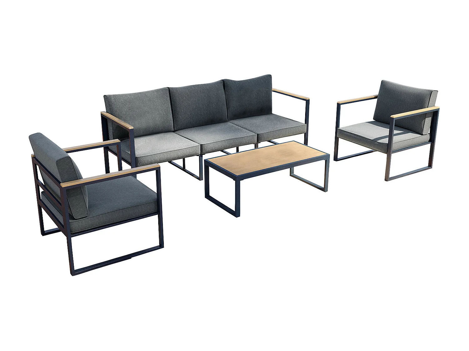 Salon de jardin aluminium et polywood 5 Places gris et naturel - VINCENNES