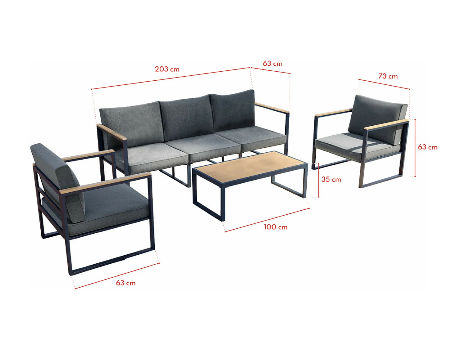 Salon de jardin aluminium et polywood 5 Places gris et naturel - VINCENNES