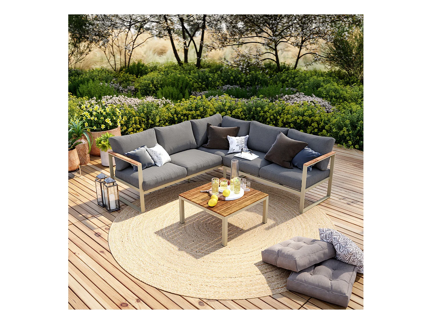 Salon de jardin design aluminium - Gris - 5 places - BILBAO