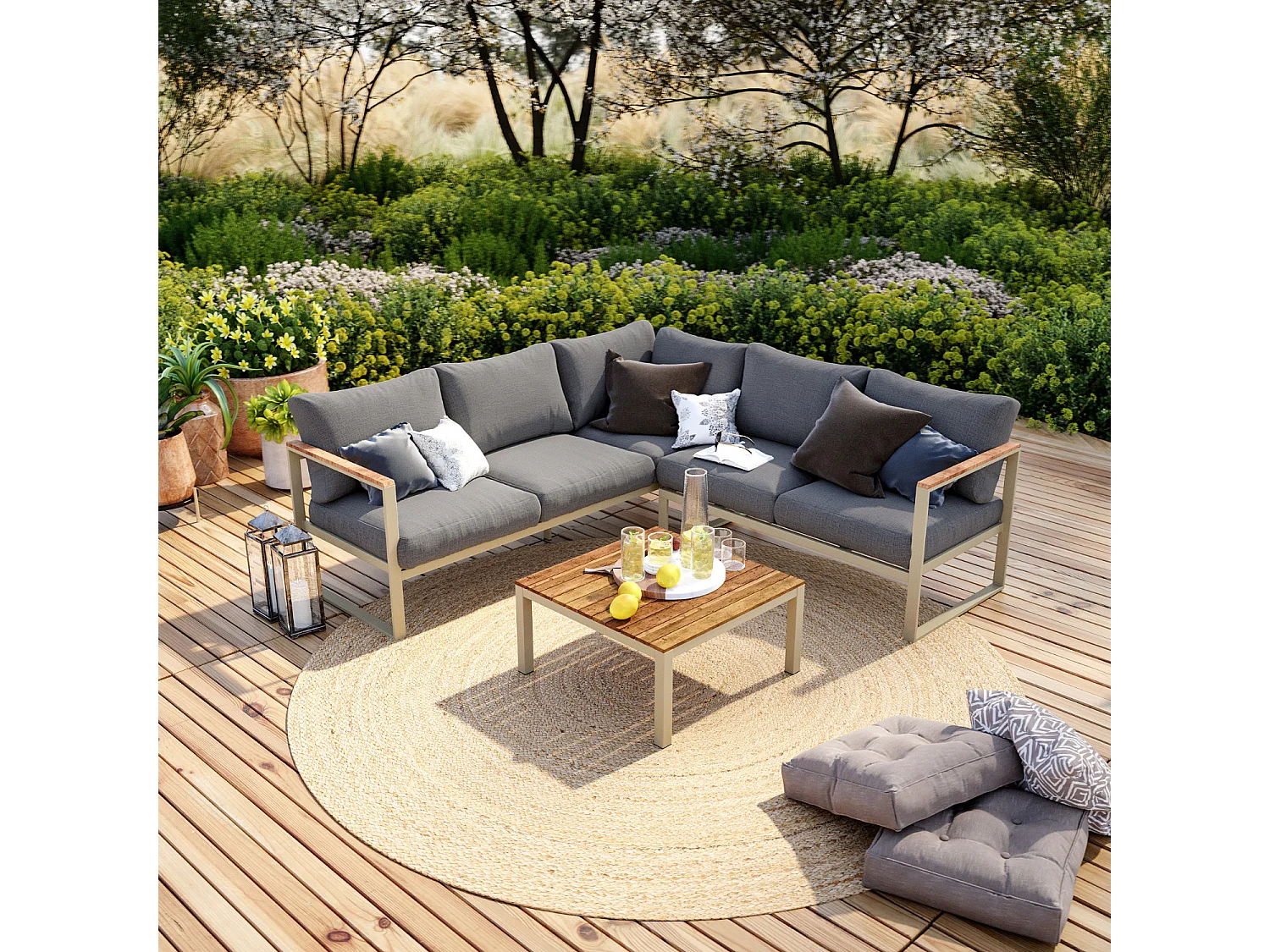 Salon de jardin design aluminium - Gris - 5 places - BILBAO