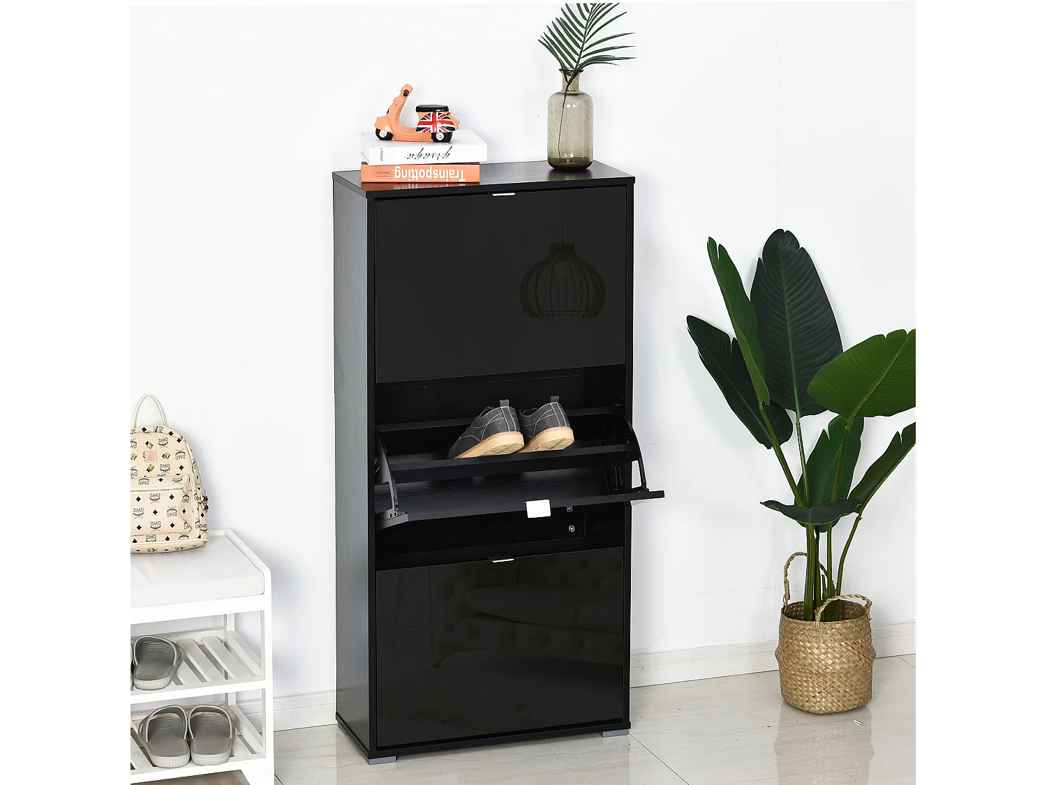 Armario de zapatos negro 60x26cx124 cm HOMCOM