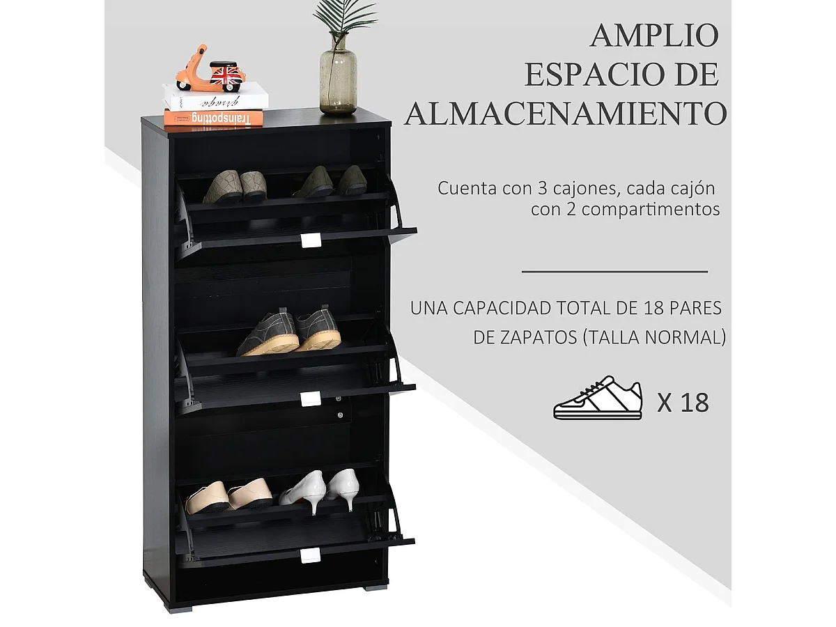 Armario de zapatos negro 60x26cx124 cm HOMCOM
