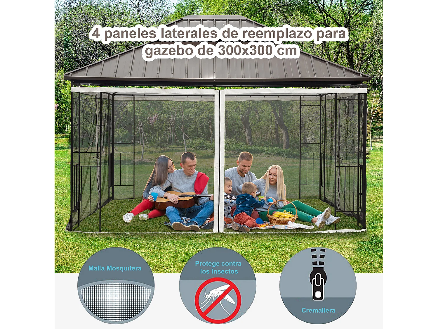 Panel lateral mosquitera negro 335x0x207cm Outsunny