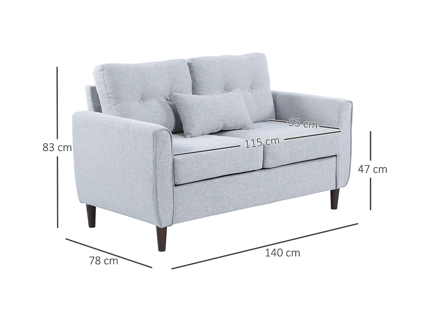 Sofá de 2 plazas gris 140x78x83 cm HOMCOM