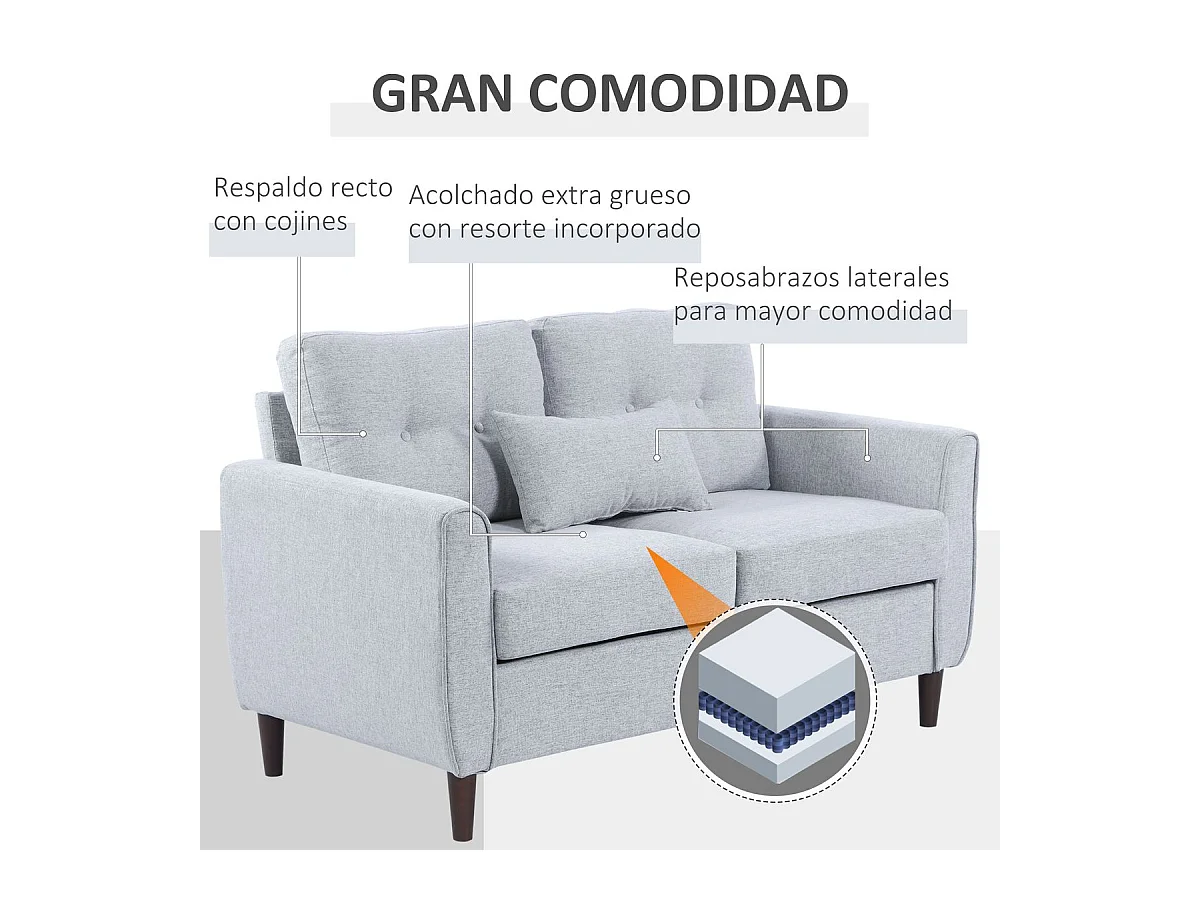 Sofá de 2 plazas gris 140x78x83 cm HOMCOM