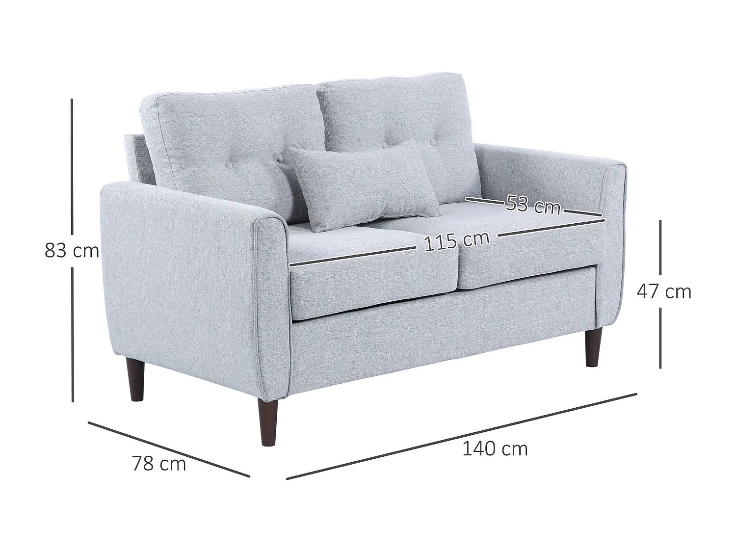 Sofá de 2 plazas gris 140x78x83 cm HOMCOM