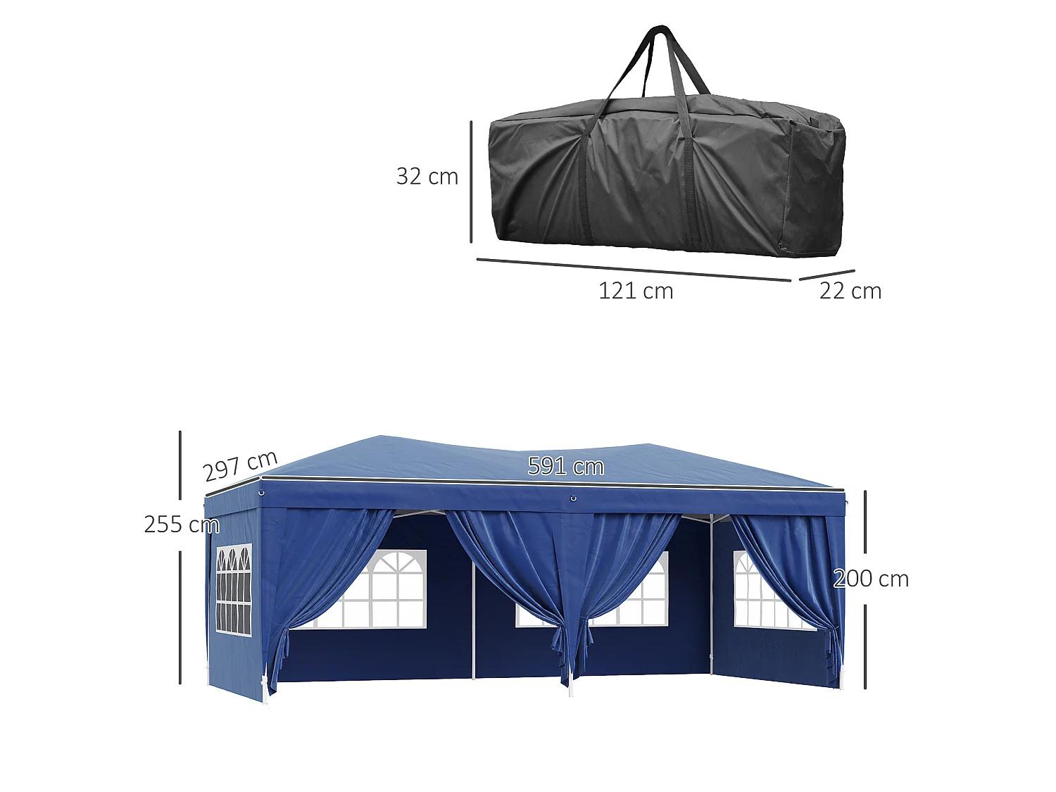 Carpa plegable azul 591x297x256 cm Outsunny