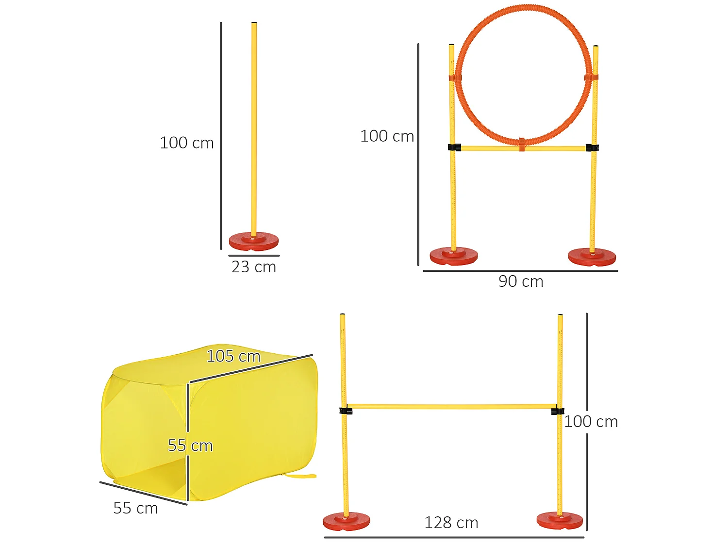 Conjunto de entrenamiento para mascotas amarillo 128x23x100 cm PawHut