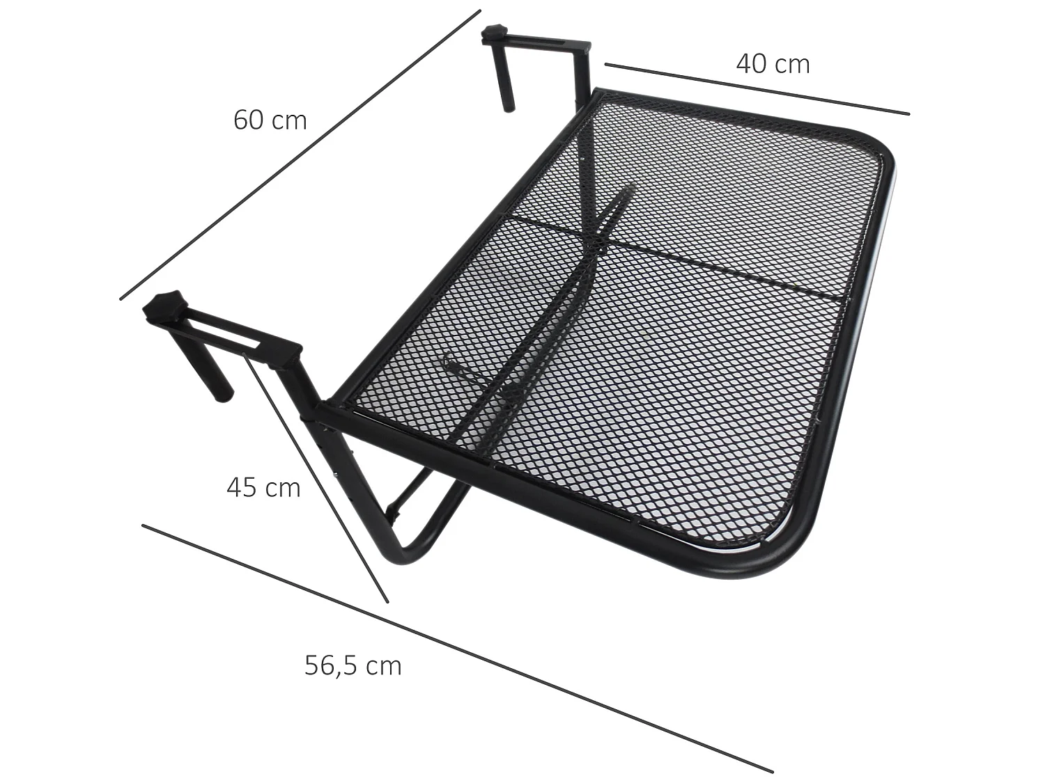 Mesa colgante de balcón negro 60x56.5x45 cm Outsunny