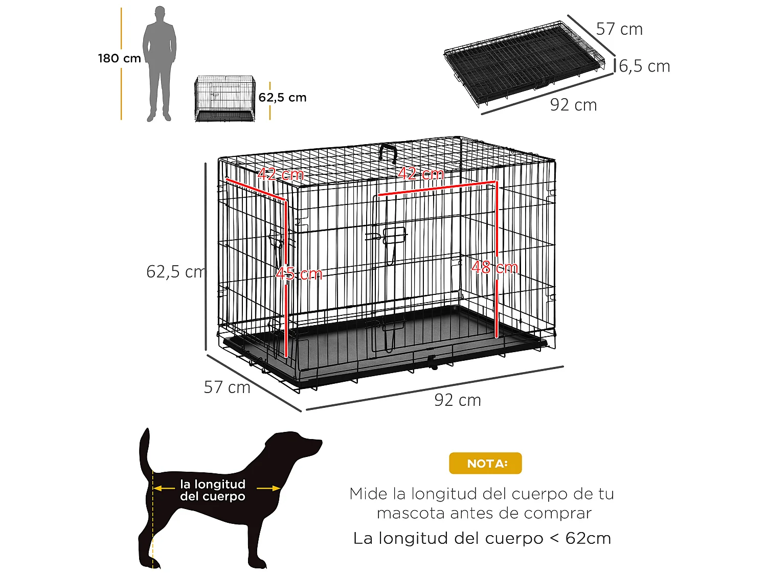 Jaula de perro negro 92x57x62.5 cm PawHut