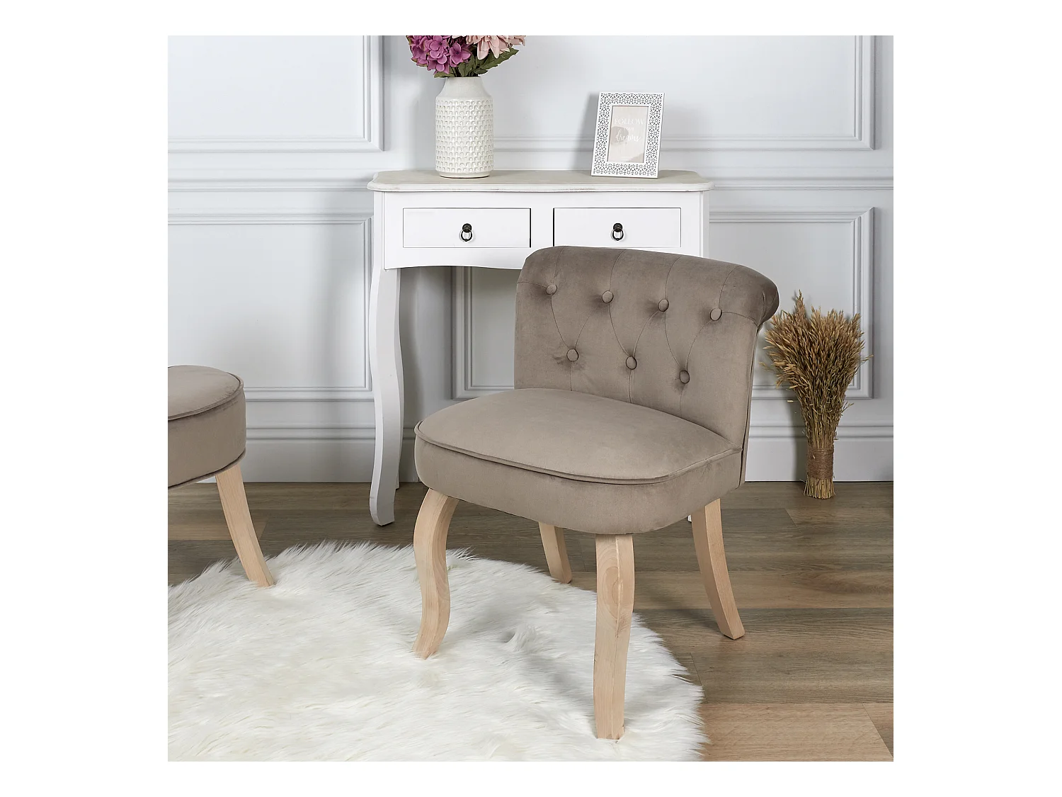 Fauteuil en Velours Design "Eleonor" 68cm Taupe