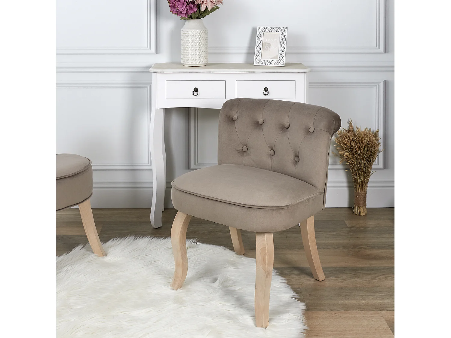 Fauteuil en Velours Design "Eleonor" 68cm Taupe