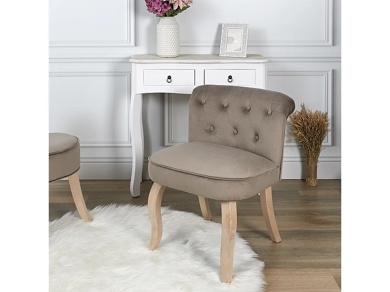 Fauteuil en Velours Design "Eleonor" 68cm Taupe