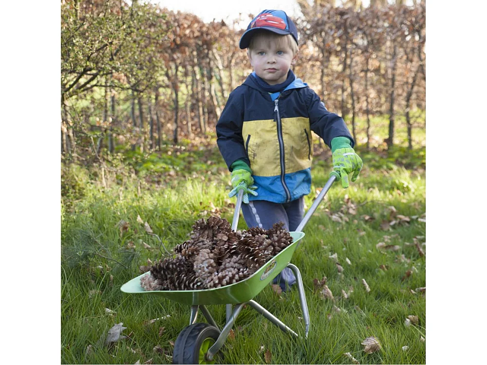 Set kleiner Gärtner Zubehör für Kinder aus Metall Handschuhe + kleine Werkzeuge + Schubkarre + Gießkanne