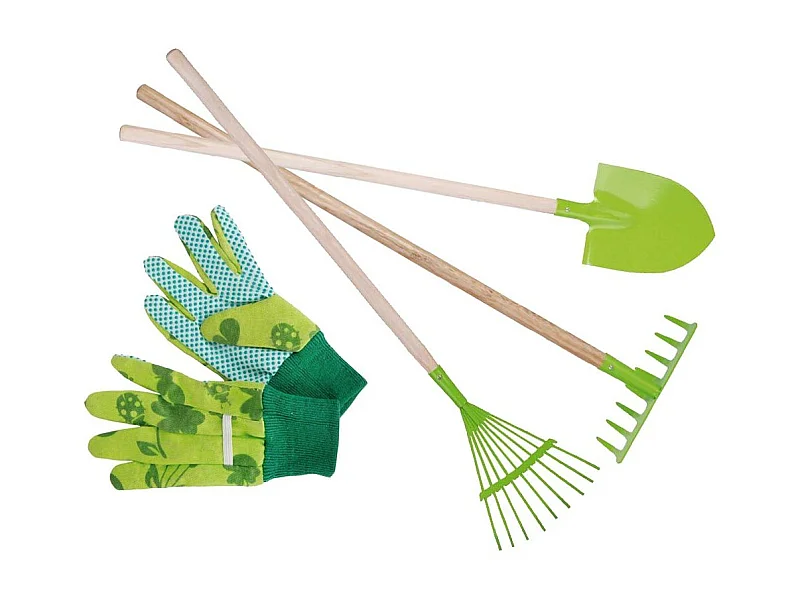 Set kleiner Gärtner Zubehör für Kinder aus Metall Handschuhe + große Werkzeuge