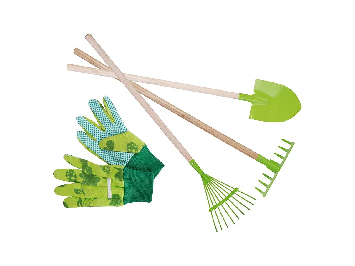 Set kleiner Gärtner Zubehör für Kinder aus Metall Handschuhe + große Werkzeuge