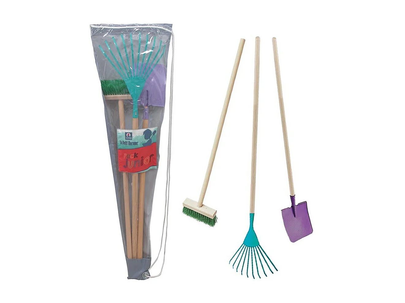 Set 3 Gartengeräte Kind + Transporttasche Schaufel + Besen + Rechen