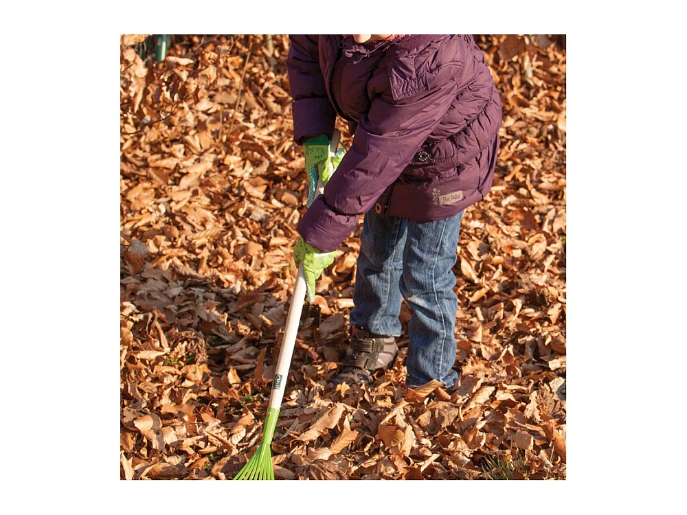 Rastrillo verde de zinc y madera para niños 83,5x18cm