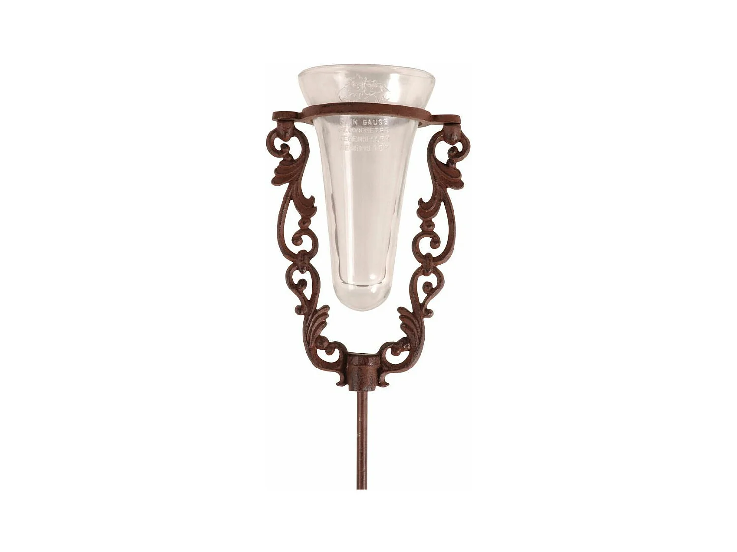 Gartenregenmesser aus Glas mit gusseiserner Halterung